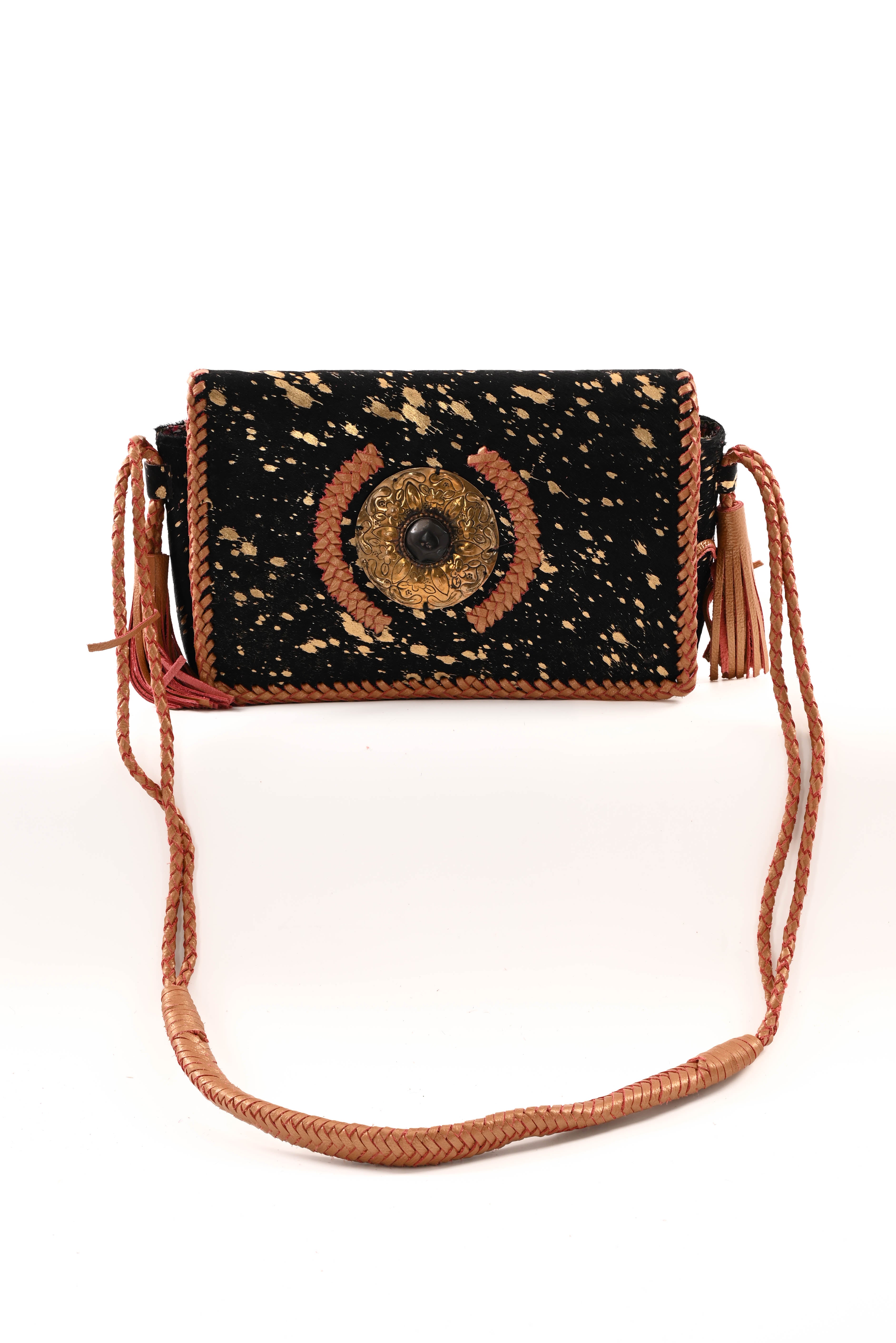 Ibiza stijl tas met vacht zwart