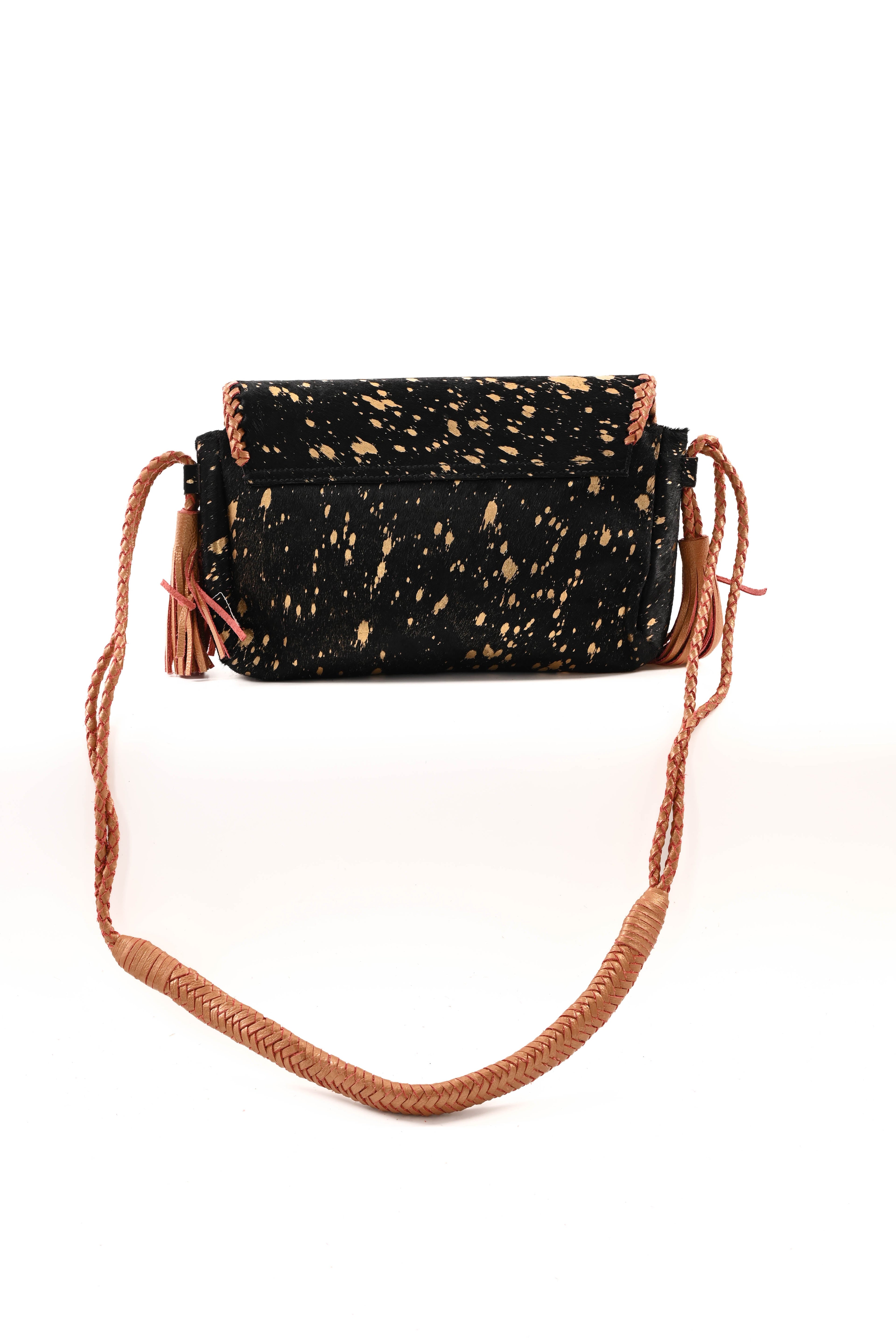 Ibiza stijl tas met vacht zwart