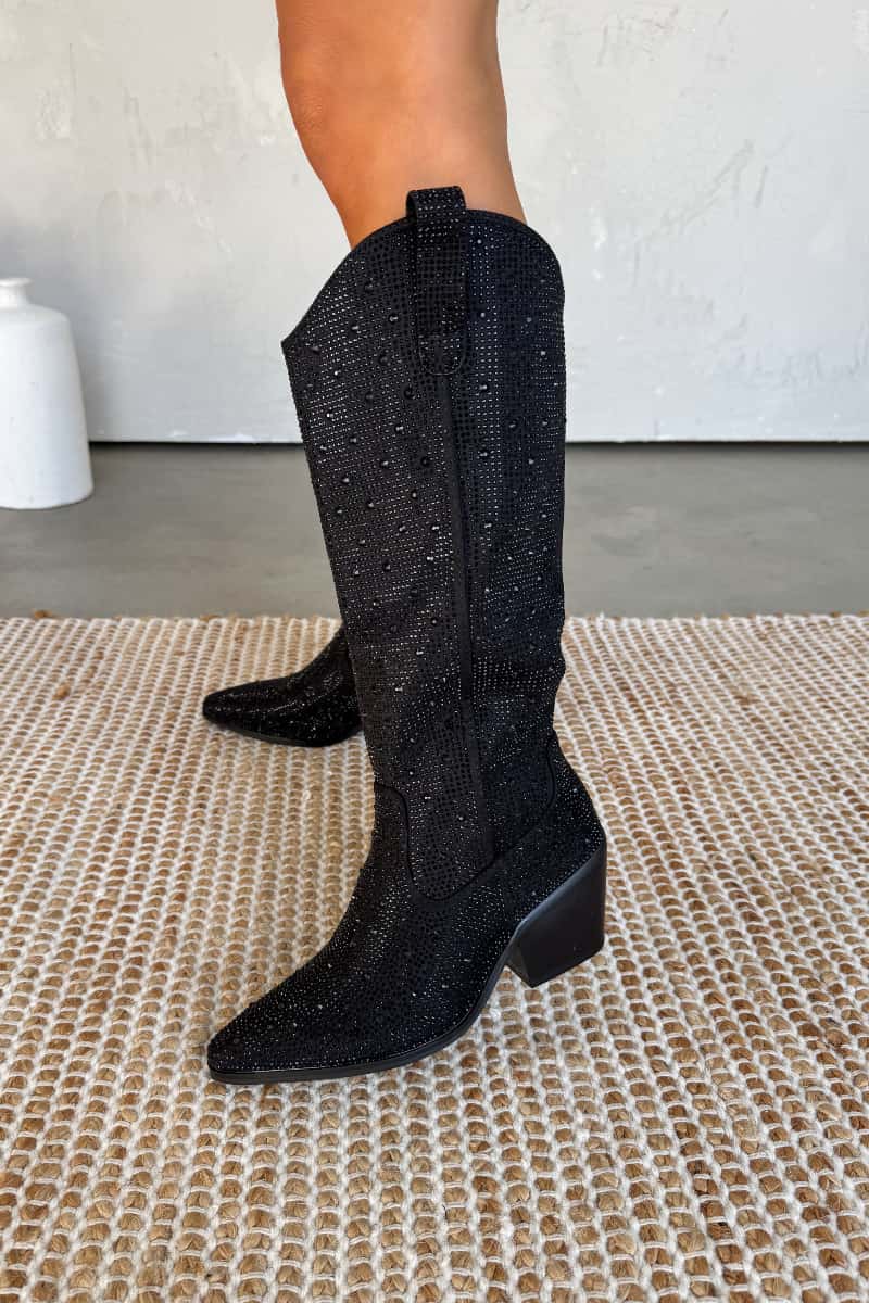 Elegant Glitter Black Boots