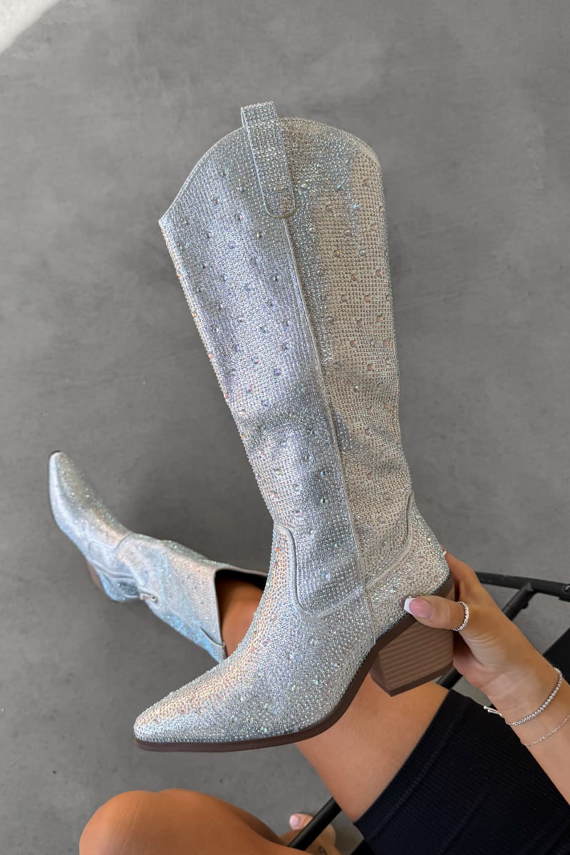 Elegant Glitter Silver Boots