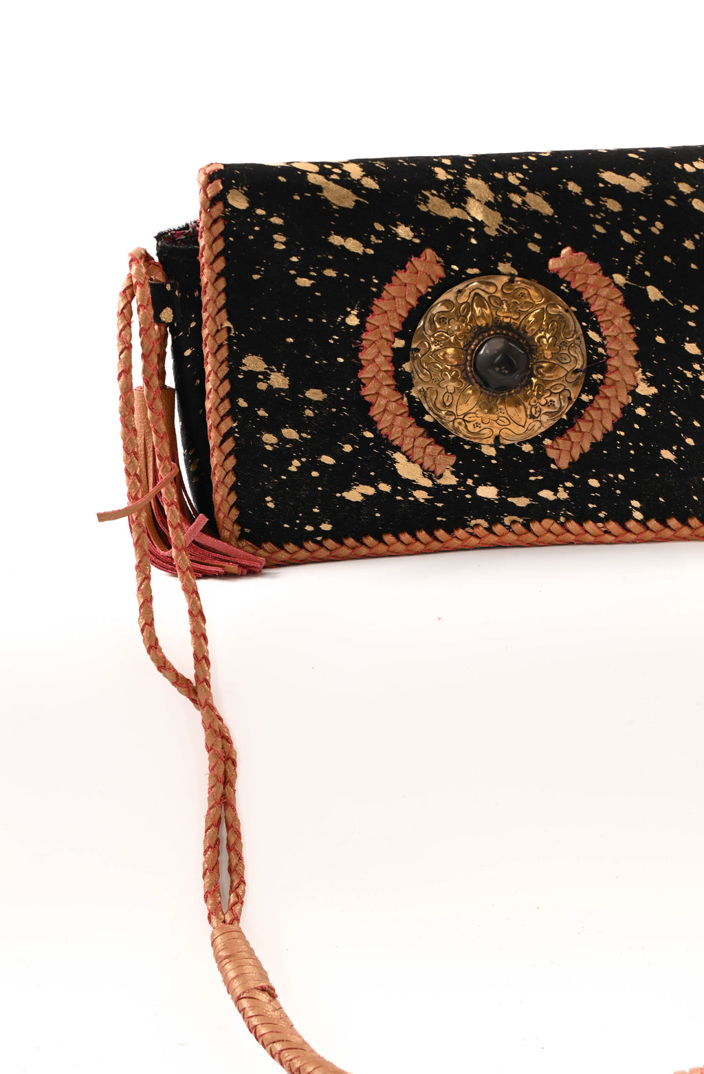 Ibiza stijl tas met vacht zwart