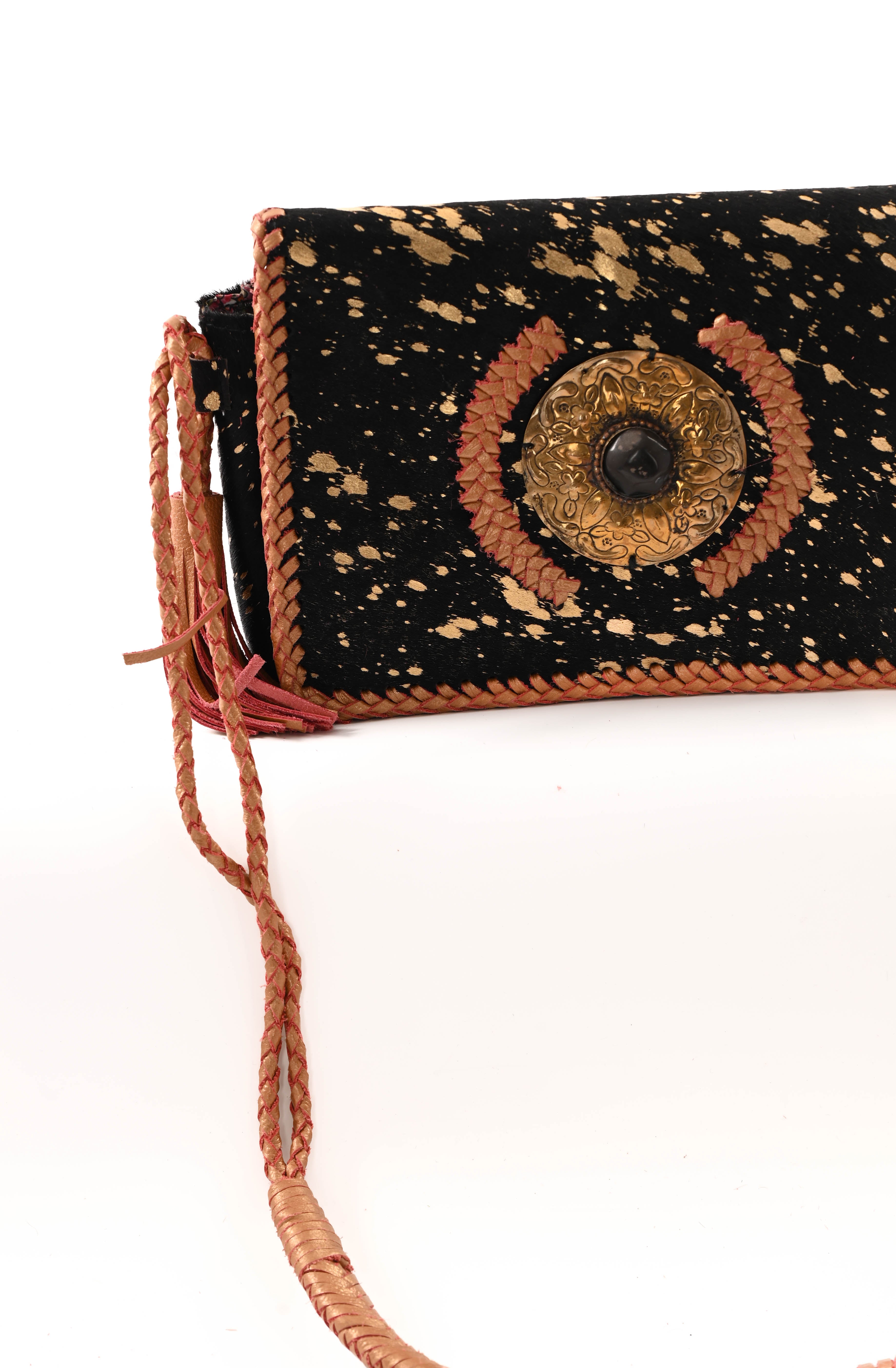 Ibiza stijl tas met vacht zwart