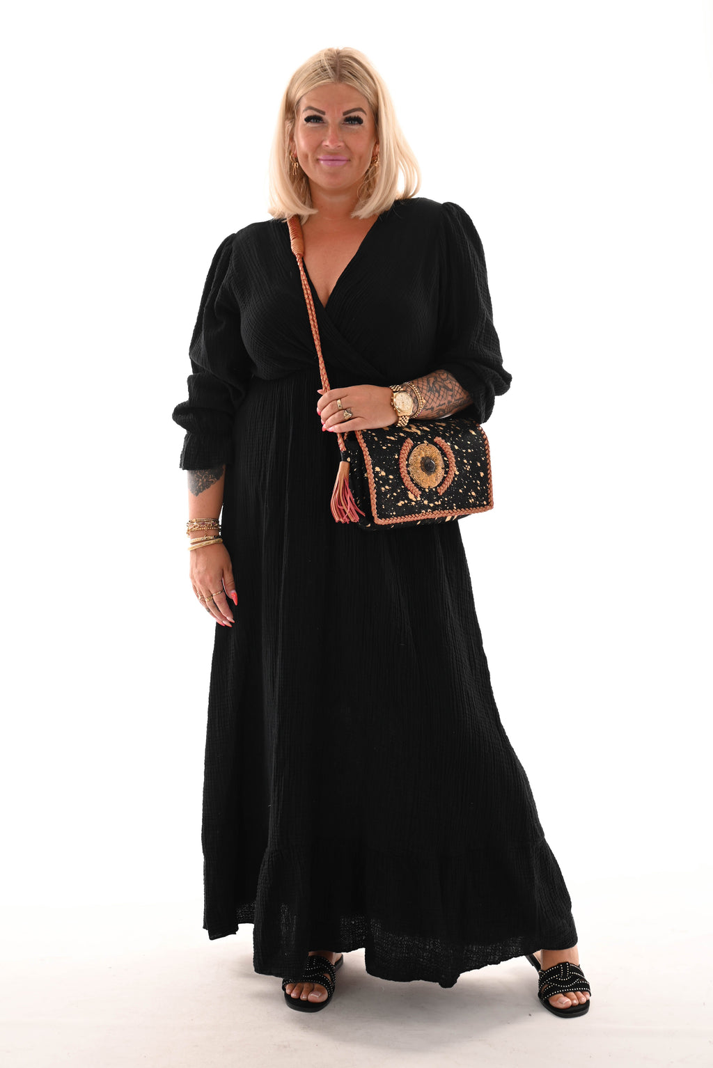 Ibiza stijl tas met vacht zwart