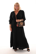 Ibiza stijl tas met vacht zwart