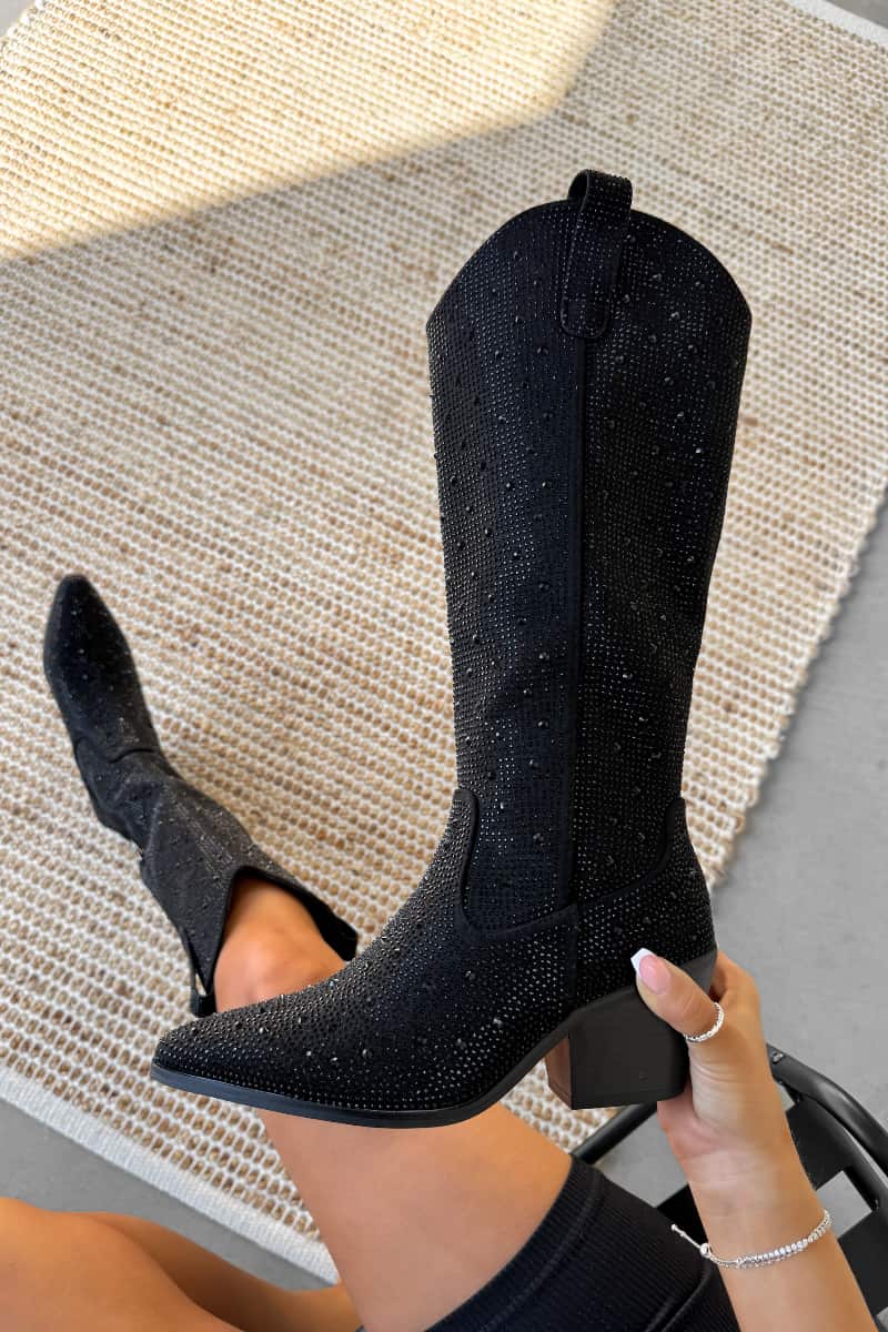 Elegant Glitter Black Boots