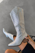 Elegant Glitter Silver Boots