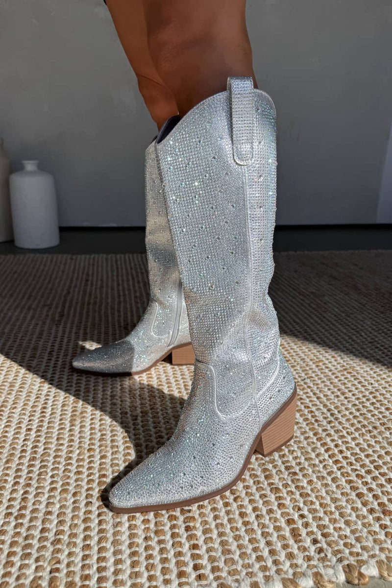 Elegant Glitter Silver Boots